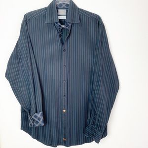 Thomas Dean Dress Shirt Stripes Flip Cuffs  L